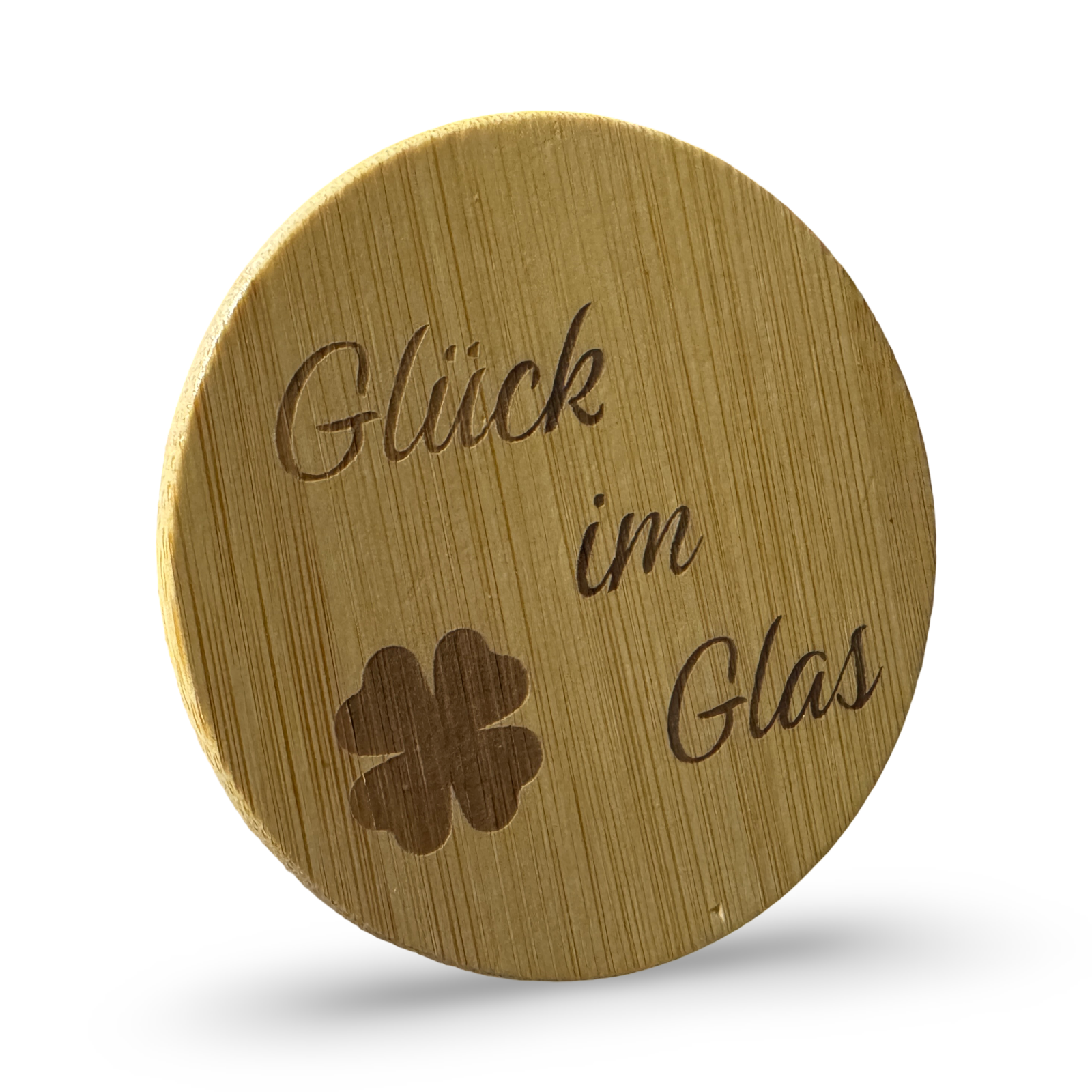 Bambusdeckel und lasergravierten Spruch „Glück im Glas“ – dekoratives Aufbewahrungsglas für Süßigkeiten