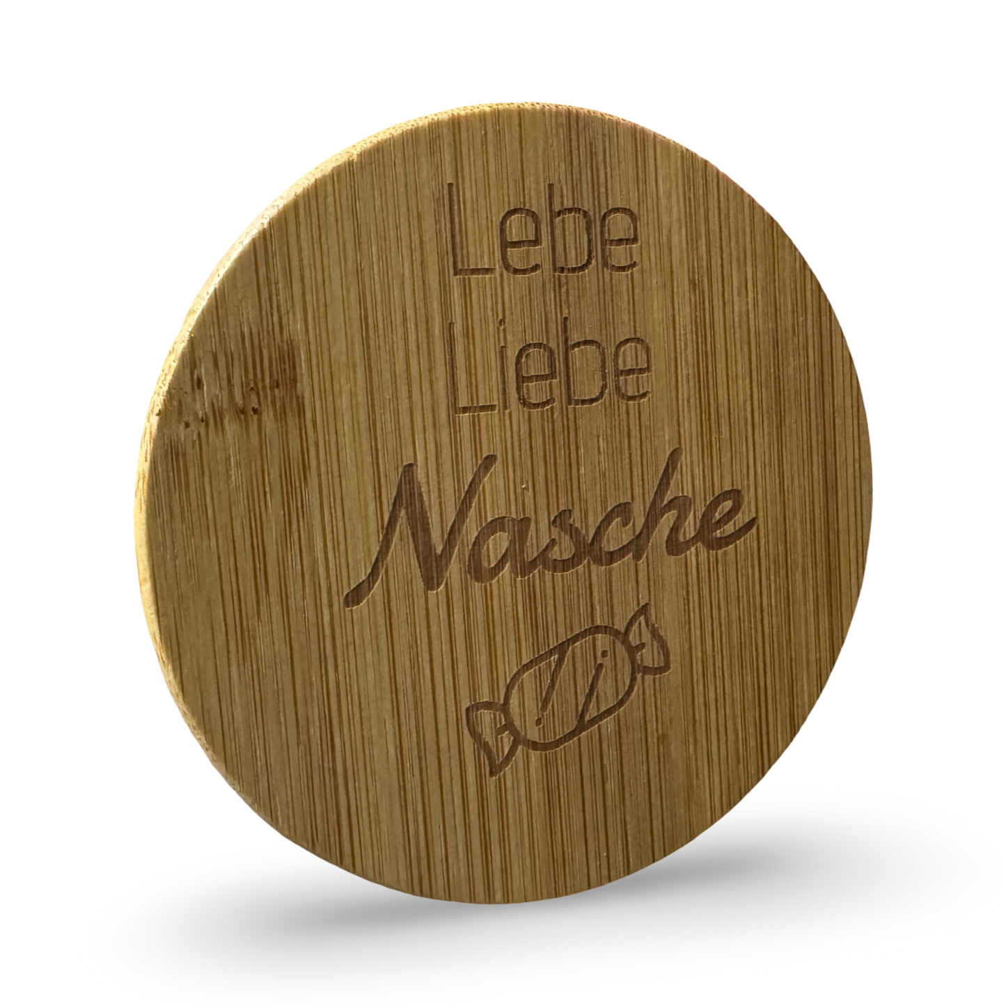Bambusdeckel und lasergravierten Spruch „Lebe liebe nasche“ – dekoratives Aufbewahrungsglas für Süßigkeiten